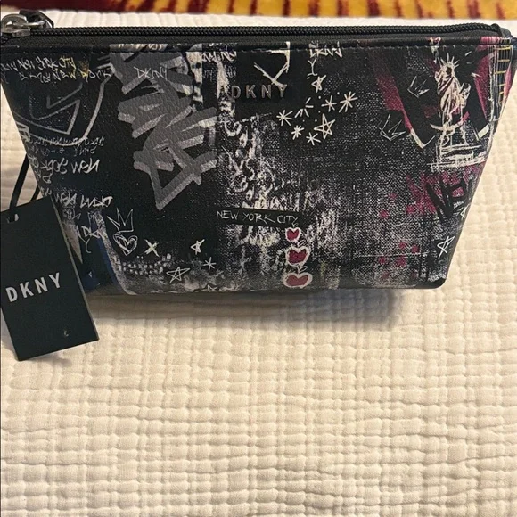 DKNY Black Graffiti-Print Cosmetic Pouch with Multicolor Accents - Picture 3 of 4